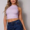 Mock-Neck Racerback Crop Tank Top – Orchid