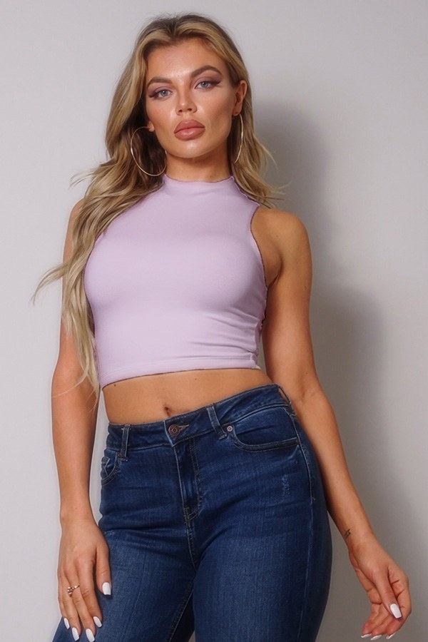 Mock-Neck Racerback Crop Tank Top – Orchid