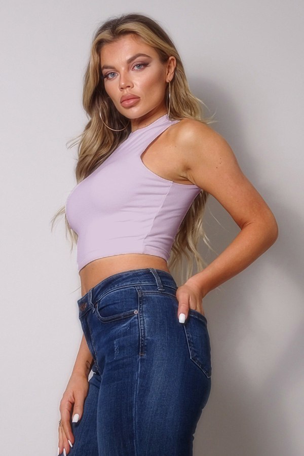 Mock-Neck Racerback Crop Tank Top – Orchid
