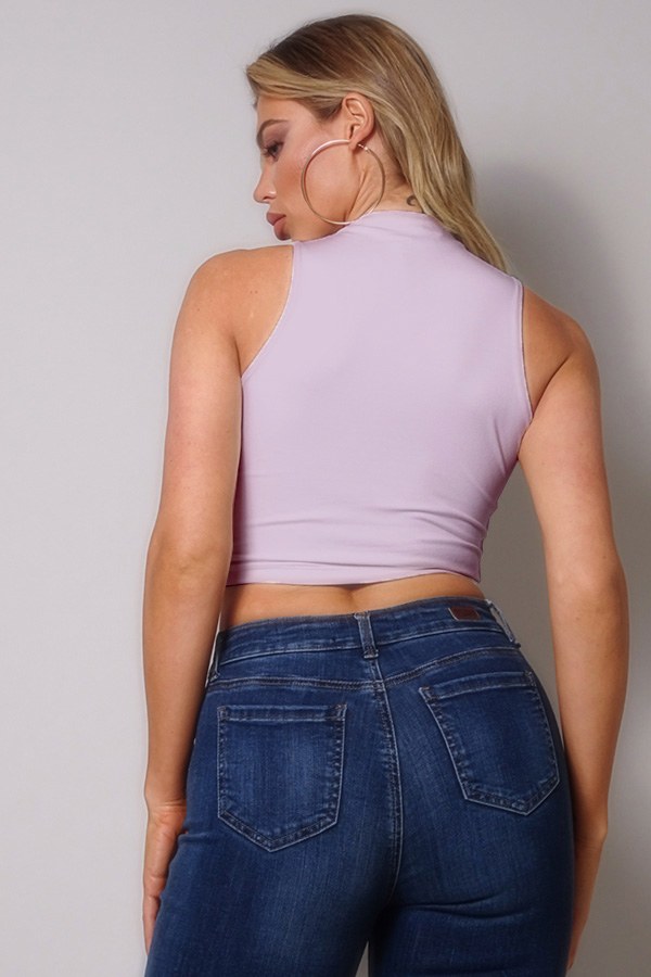 Mock-Neck Racerback Crop Tank Top – Orchid