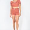 Scoop Neck Crop Top & Ribbed Shorts Set with Sash – Marsala