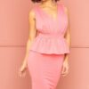 Shimmer Peplum Midi Dress – Ruffle Detail, Watermelon