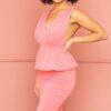 Shimmer Peplum Midi Dress – Ruffle Detail, Watermelon