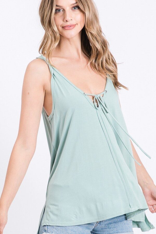 Lightweight Flowy Tank with Twisted Straps – Sage