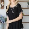 Open-Back Wide-Sleeve Short-Sleeve Top – Black