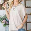 Open-Back Wide-Sleeve Short-Sleeve Top in Taupe