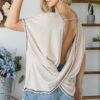 Open-Back Wide-Sleeve Short-Sleeve Top in Taupe