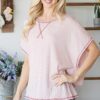 Open Back Short-Sleeve Top with Crisscross Back – Blush