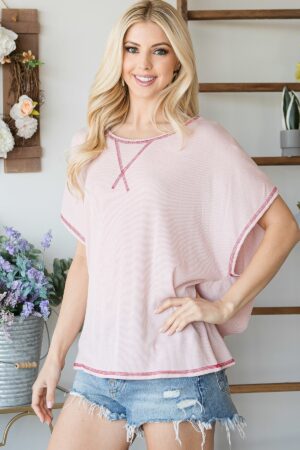 Open Back Short-Sleeve Top with Crisscross Back – Blush