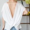Open Back Wide-Sleeve Short Sleeve Top – Ivory