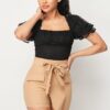 Polkadot Mesh Puff-Sleeve Bodysuit in Black
