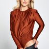 Metallic Padded-Shoulder Bodysuit – Rust