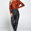 Metallic Padded-Shoulder Bodysuit – Rust
