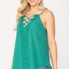 Plunging V-Neck Lattice Top in Jade – Sleek Silhouette