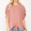 Leopard Jacquard Knit Top with Front Tie – Marsala