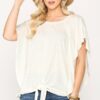 Leopard Jacquard Knit Top with Front Tie – Off White
