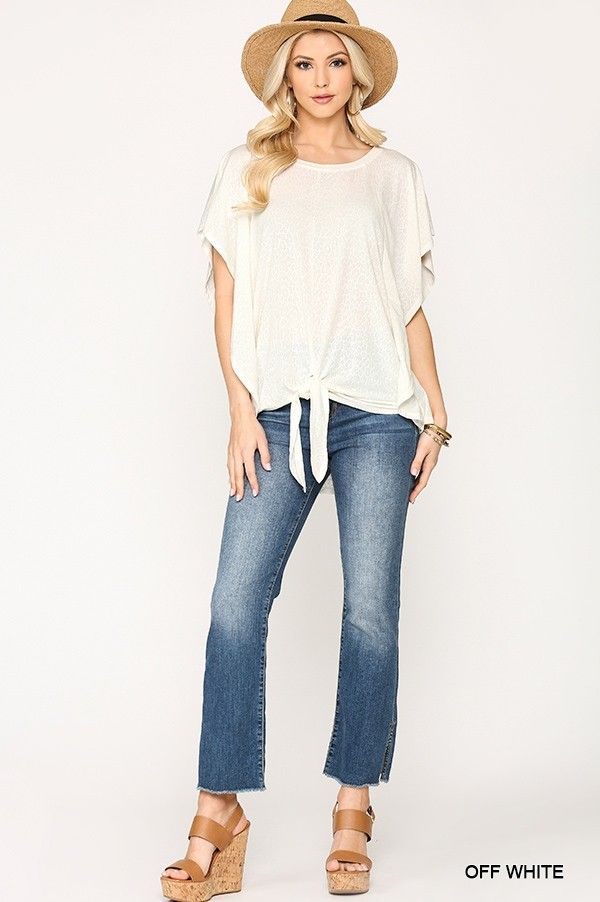 Leopard Jacquard Knit Top with Front Tie – Off White