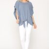 Leopard Jacquard Knit Top with Front Tie – Denim