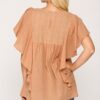 Ruffle-Sleeve Tunic Top with Back Keyhole – Apricot