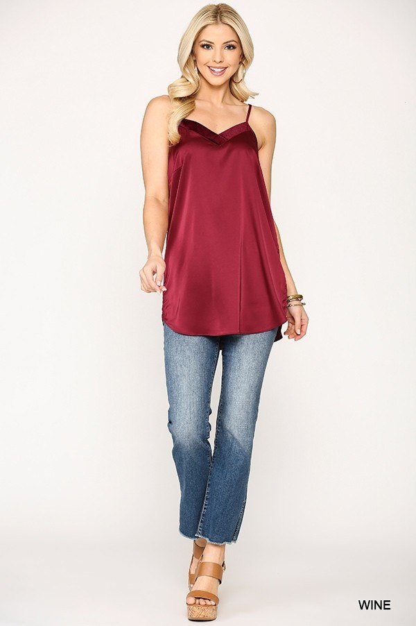 Velvet Camisole with Adjustable Straps – Wine
