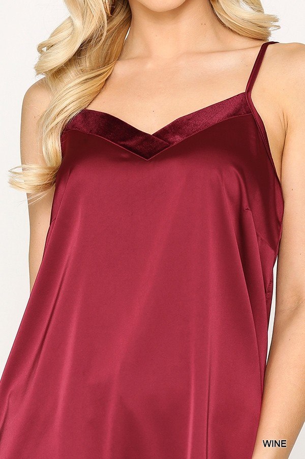 Velvet Camisole with Adjustable Straps – Wine
