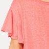 Coral Frill-Sleeve Scoop-Hem Round Neck Top