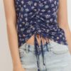Printed Jersey Sleeveless Top – Front Gather, Navy Multi