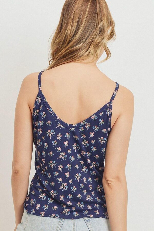 Printed Jersey Sleeveless Top – Front Gather, Navy Multi