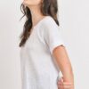 Waffle V-Neck Top with Raw Edge Rolled Sleeves