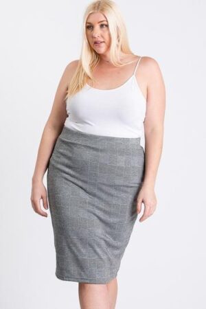 Glen Plaid Skirt – Black/Grey (Plus Size)