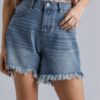 High-Rise Denim Shorts with Raw Hem – Denim