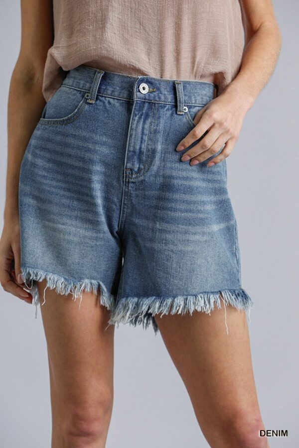 High-Rise Denim Shorts with Raw Hem – Denim