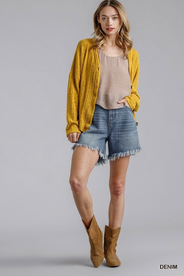 High-Rise Denim Shorts with Raw Hem – Denim