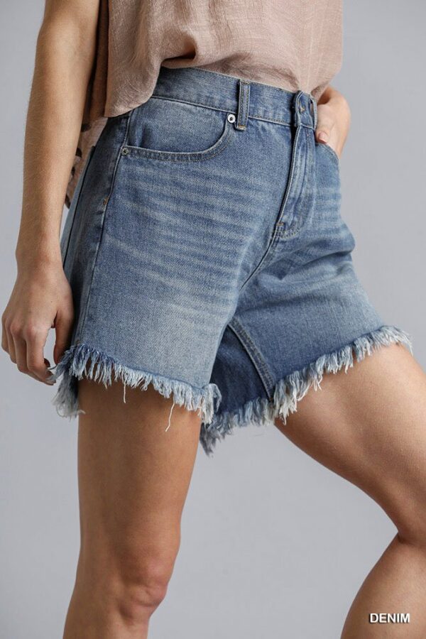 High-Rise Denim Shorts with Raw Hem – Denim