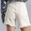 High-Rise Denim Shorts – Raw Hem, Off White