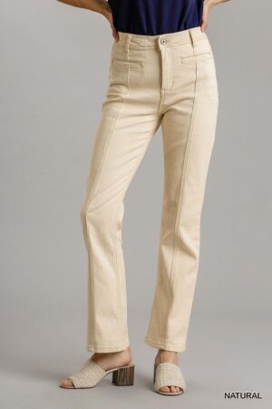 Panel Straight-Cut Denim Jeans with Pockets – Natural