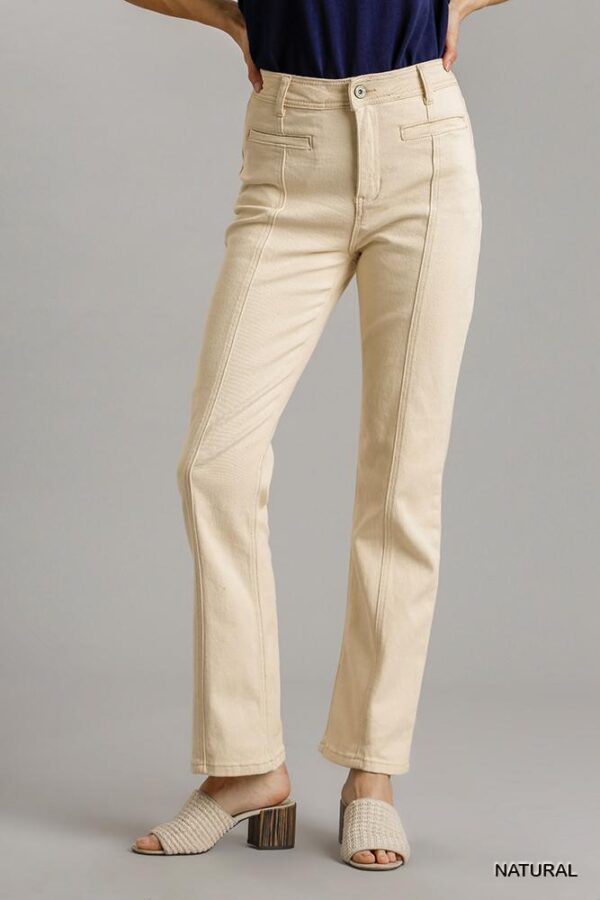 Panel Straight-Cut Denim Jeans with Pockets – Natural