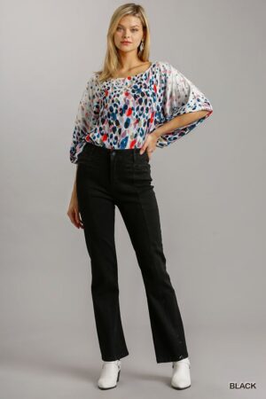 Panel Straight-Cut Denim Jeans with Pockets – Black