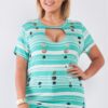 Plus Striped Distressed Cut-Out Top – Mint