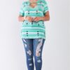 Plus Striped Distressed Cut-Out Top – Mint