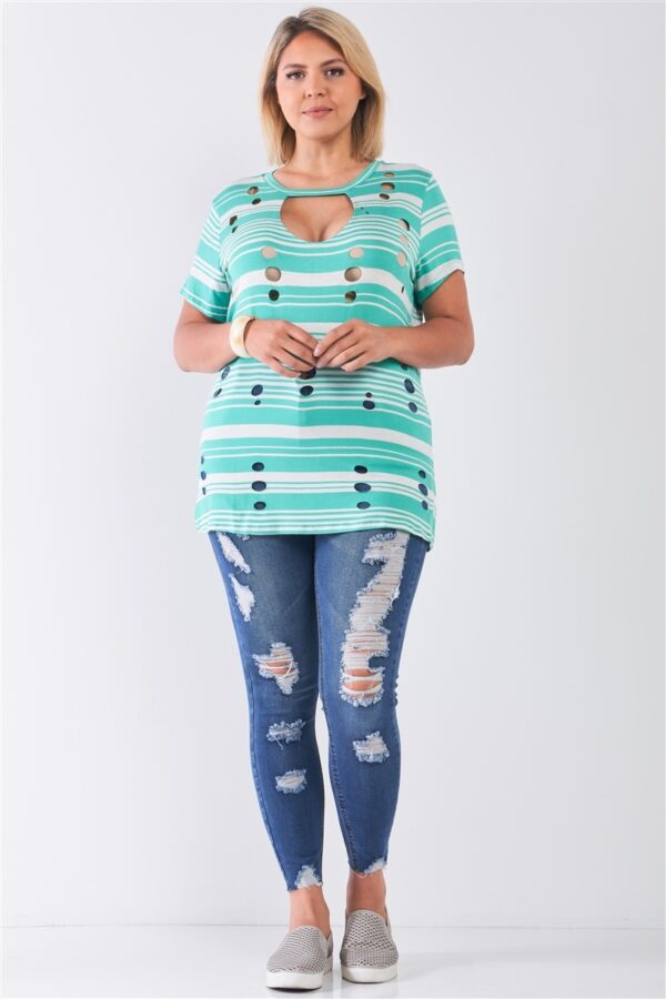 Plus Striped Distressed Cut-Out Top – Mint