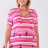 Plus Striped Distressed Cut-Out Top – Fuchsia