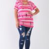 Plus Striped Distressed Cut-Out Top – Fuchsia