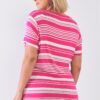 Plus Striped Distressed Cut-Out Top – Fuchsia