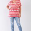 Plus Size Striped Distressed Cut-Out Top – Coral
