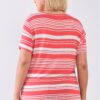 Plus Size Striped Distressed Cut-Out Top – Coral