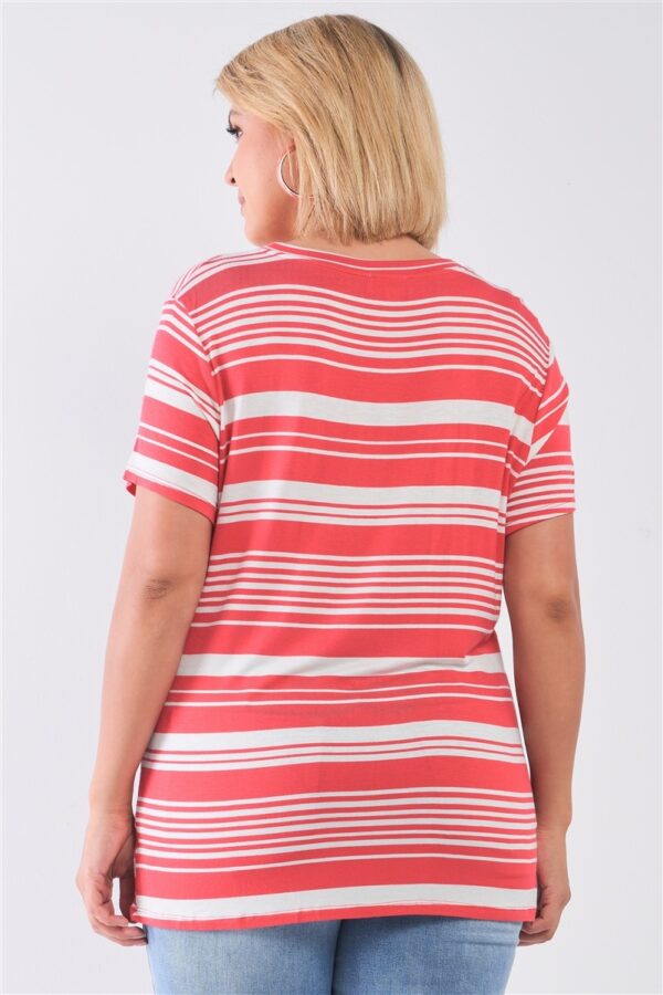 Plus Size Striped Distressed Cut-Out Top – Coral