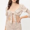 Front-Tie Woven Printed Top – Cream