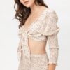 Front-Tie Woven Printed Top – Cream