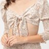 Front-Tie Woven Printed Top – Cream